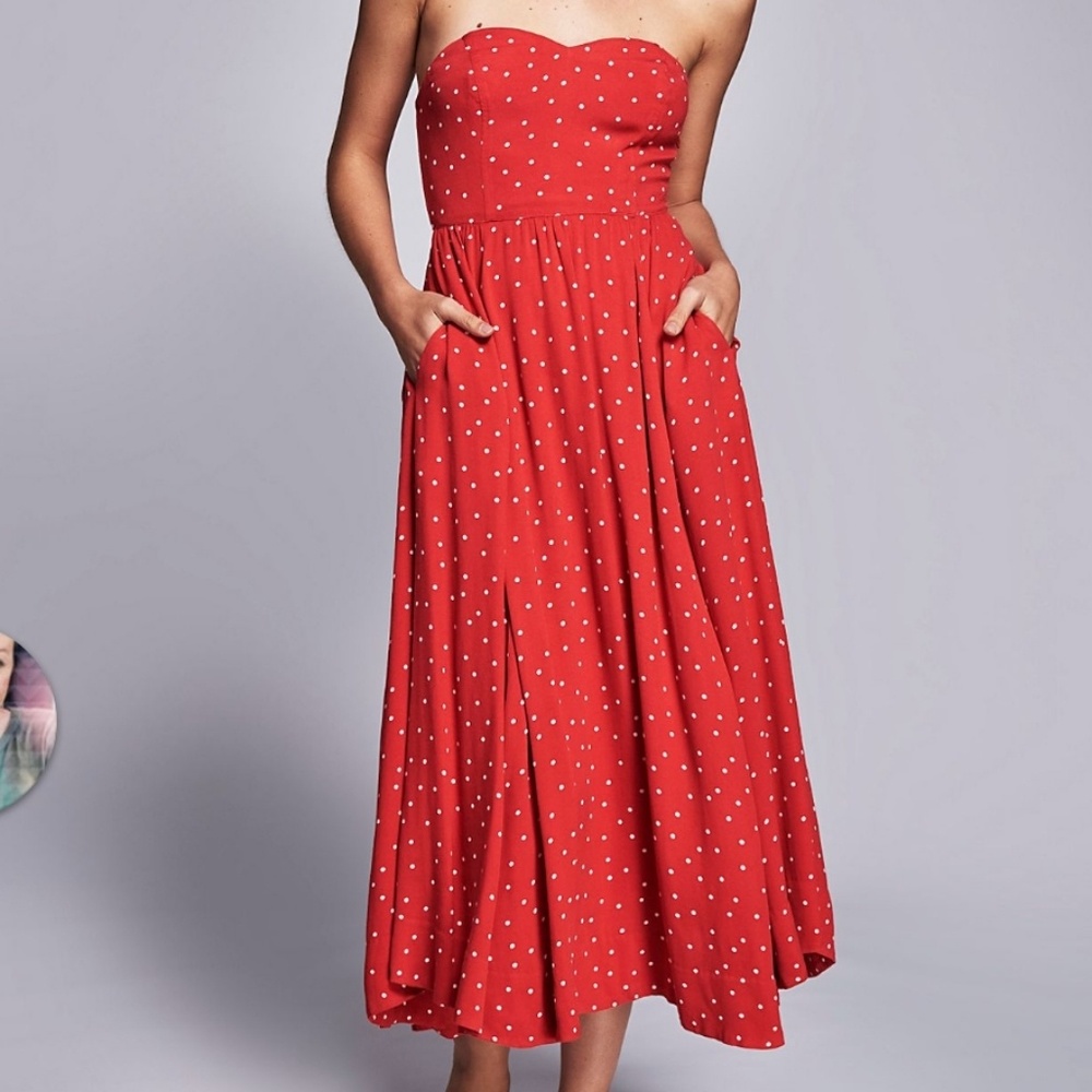 Free People red stapless Donna polka dot maxi dress RARE